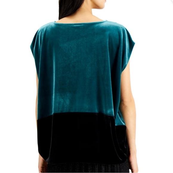 Alfani Teal Color Block Cap Sleeve Boat Neck Top S/XL - Picture 6 of 6